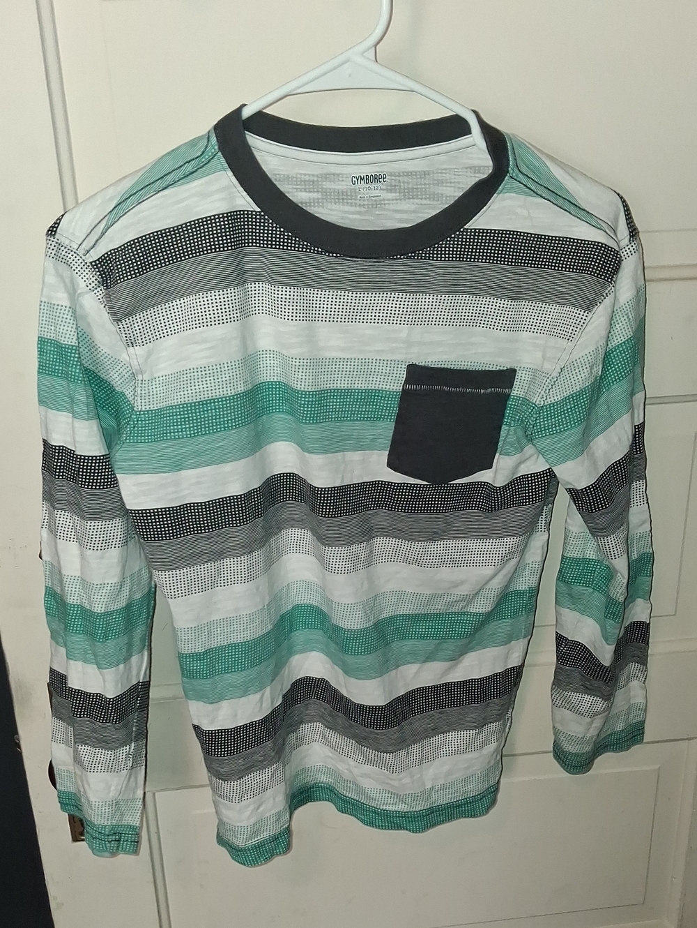 Gymboree Long-Sleeve Striped Crew Neck Shirt - Green/Gray/White/Black